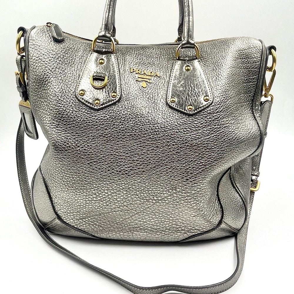 Prada Silver Metallic Vitello Daino Tote
